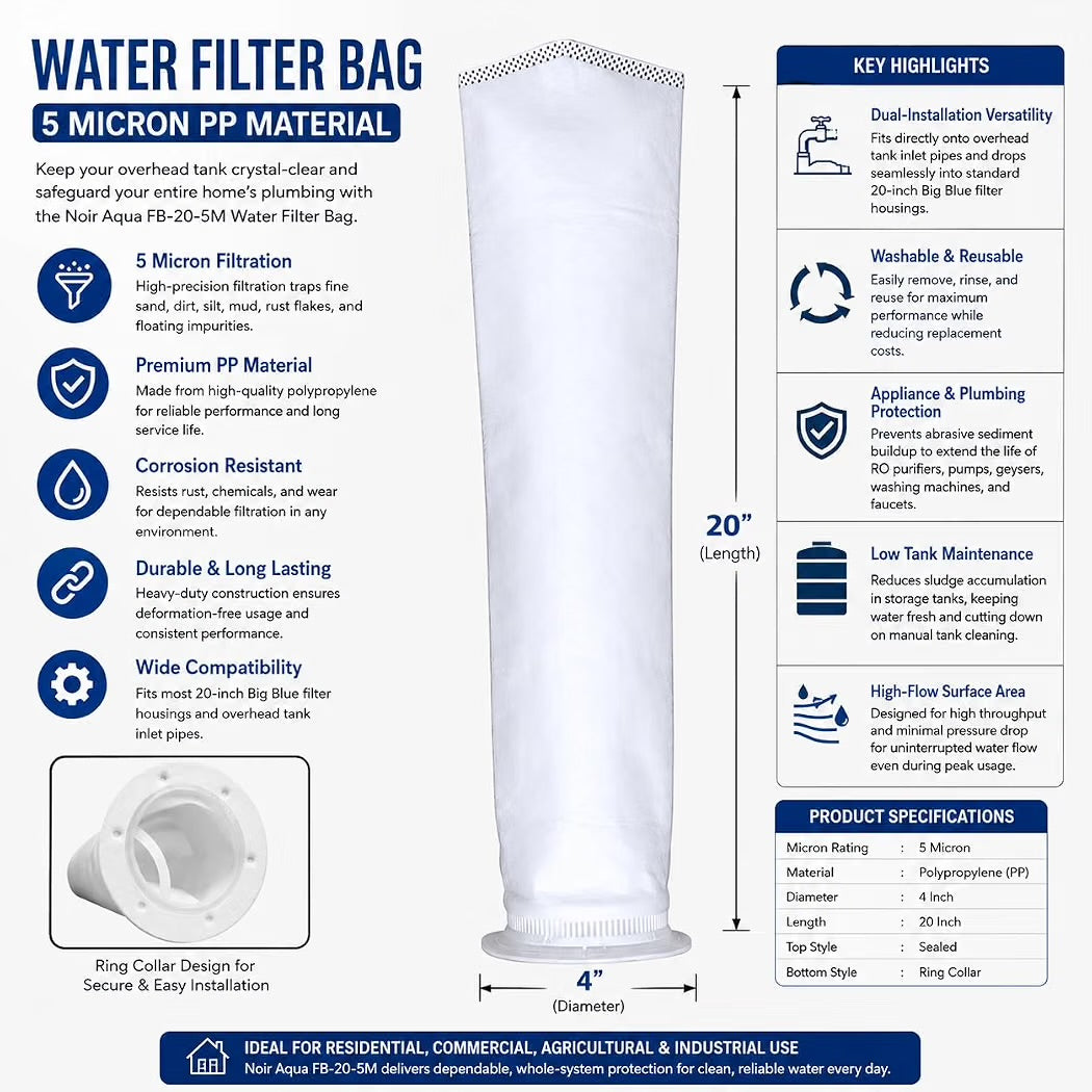 Whole House Water Filter Bag with Clamp – Sediment, Sand & Rust Filter