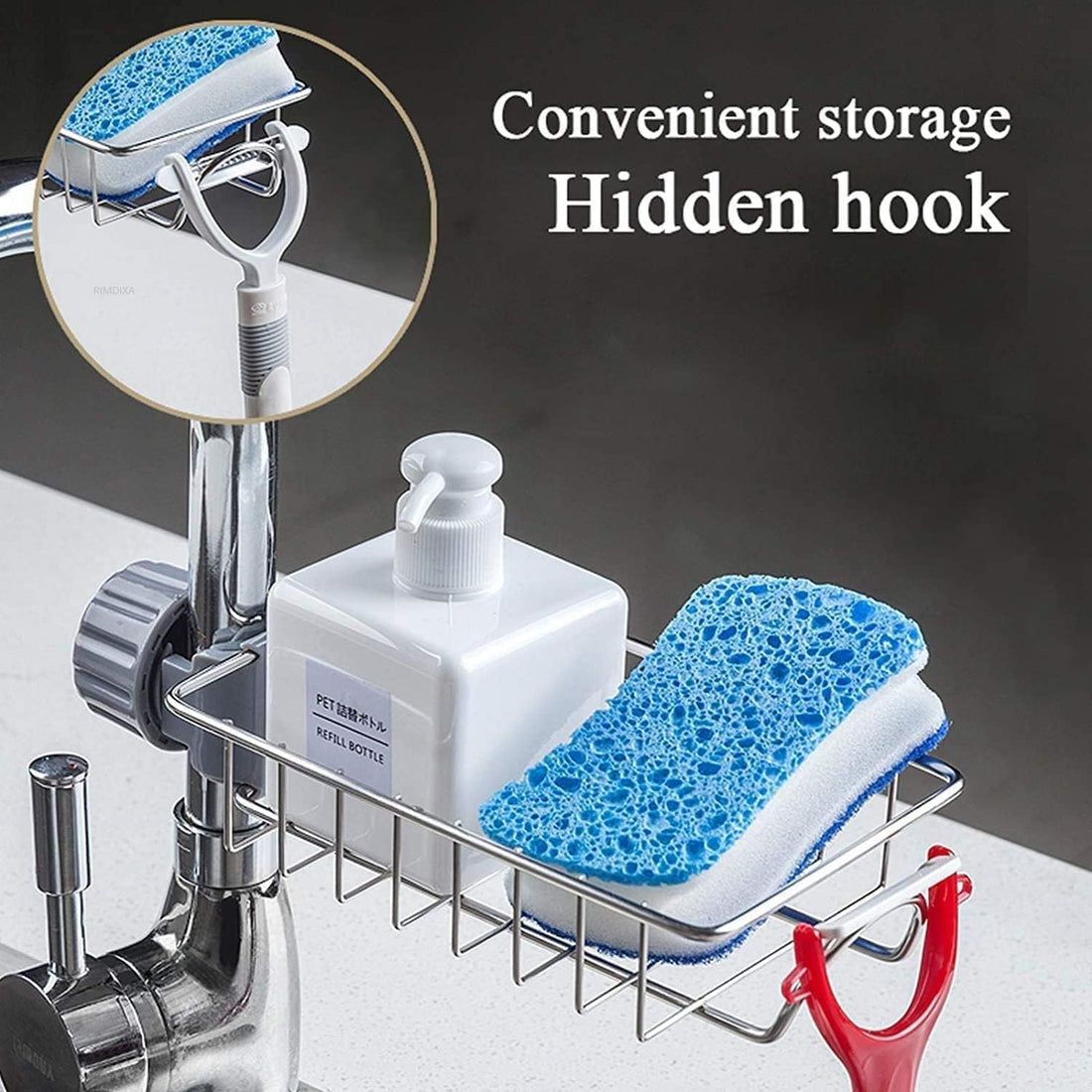 Stainless Steel Faucet Sponge Holder & Sink Organizer Caddy