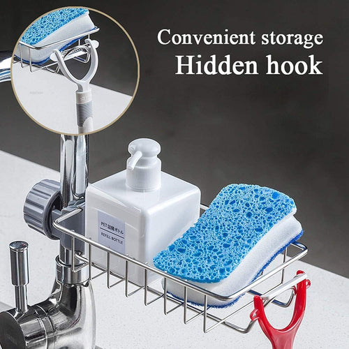 Stainless Steel Faucet Sponge Holder & Sink Organizer Caddy