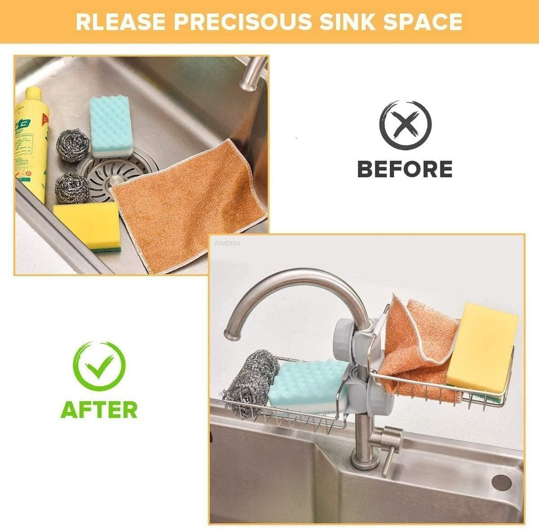 Stainless Steel Faucet Sponge Holder & Sink Organizer Caddy
